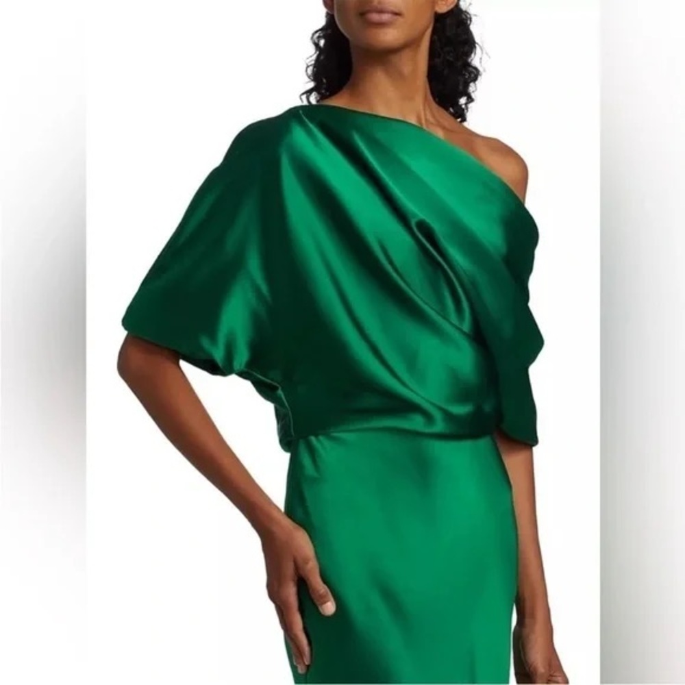 Amsale Green One-Shoulder Dress